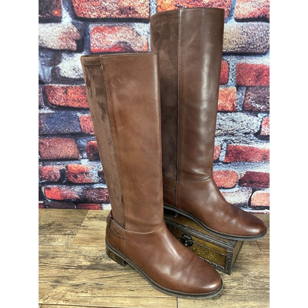 Cole Haan Air Trinity Riding Boots Leather Suede Back Knee High Sz 8B